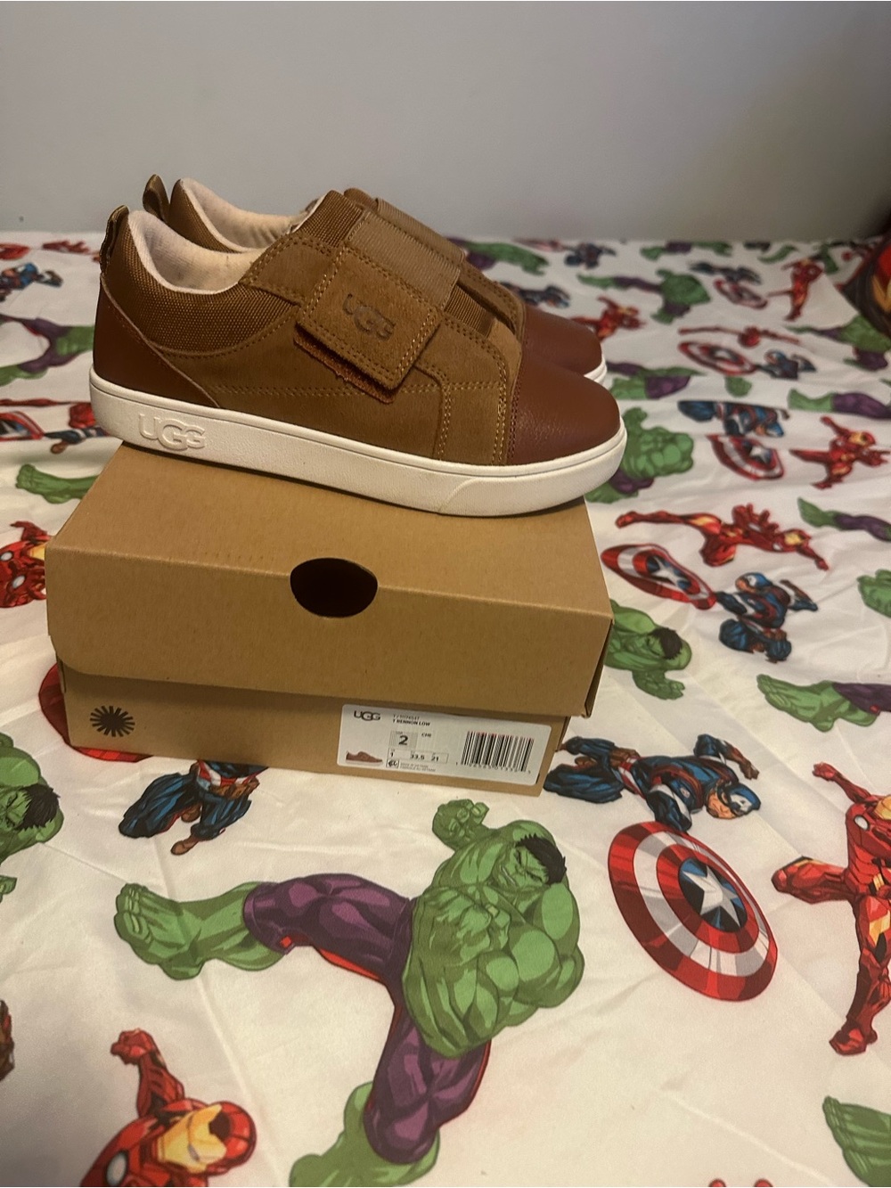 UGG Kids Chestnut Brown Leather & Suede Hook-and-Loop Sneakers